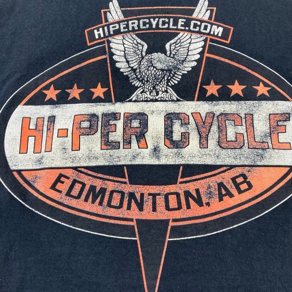 Biker Shirt Men Large L Black Hi-per Cycle Edmonton AB Eagle Skull Motorcycles - Picture 8 of 11